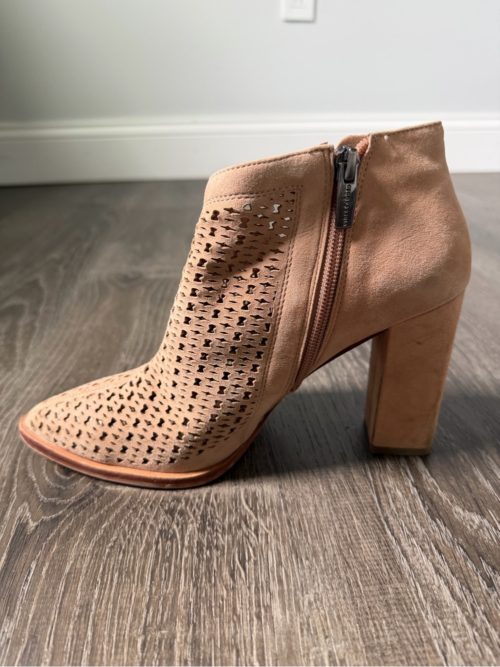 Vince Camuto Perforated Pointed-Toe Suede Booties - Picture 2 of 8
